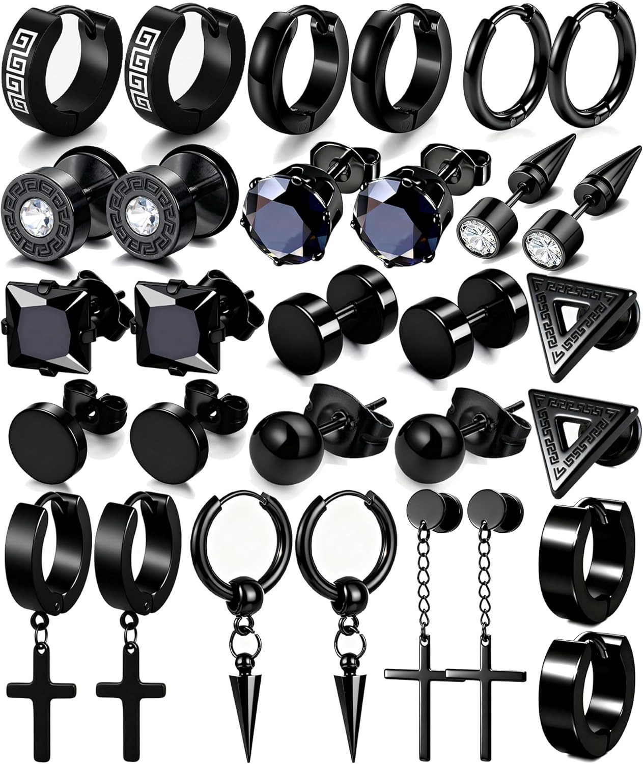 15 Pairs Earrings for Men, Stainless Steel Earrings Stud Kit for Men Women Fashi