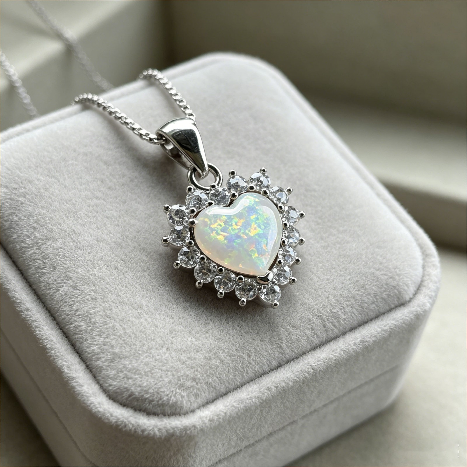 Natural Fire Opal Crystal Heart Pendant Healing Energy Women Dainty Necklace