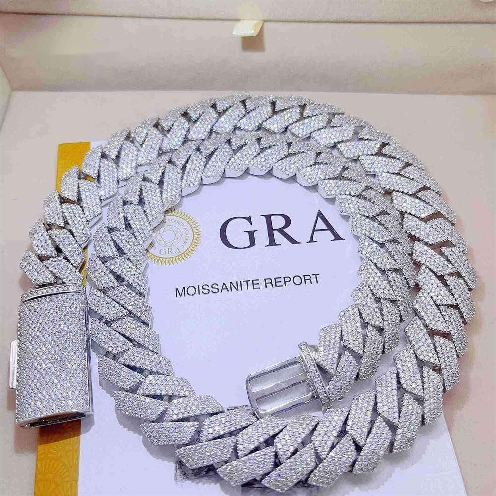925 Sterling Silver VVS Moissanite Cuban Link Chain Pass Tester Iced