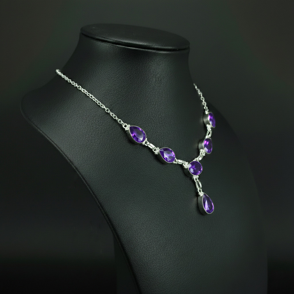 Amethyst Gemstone 925 Sterling Silver handmade Gift Necklace 18″