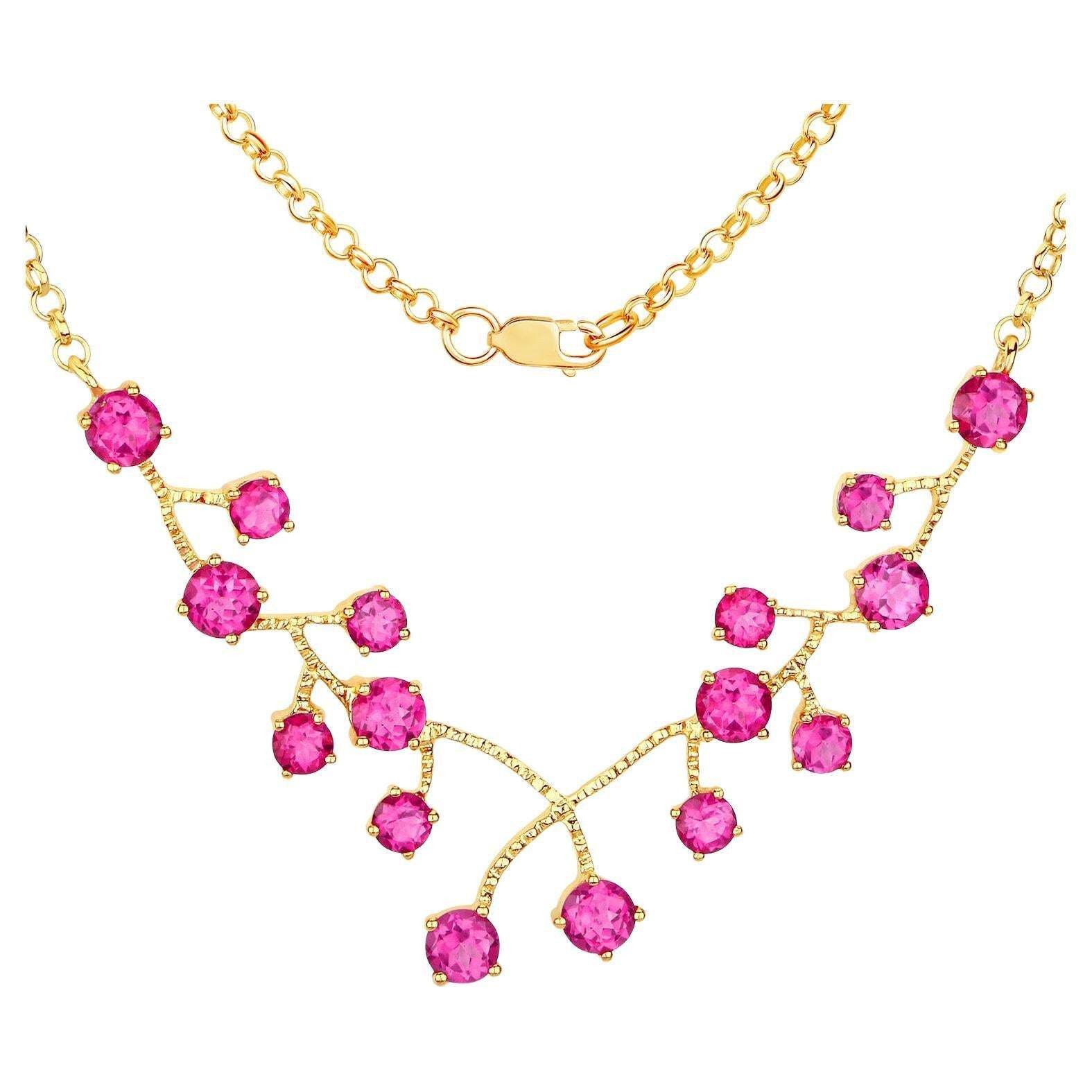Natural Pink Topaz Necklace 7.9ct Sterling Silver 18 inch Gold Tone Womens