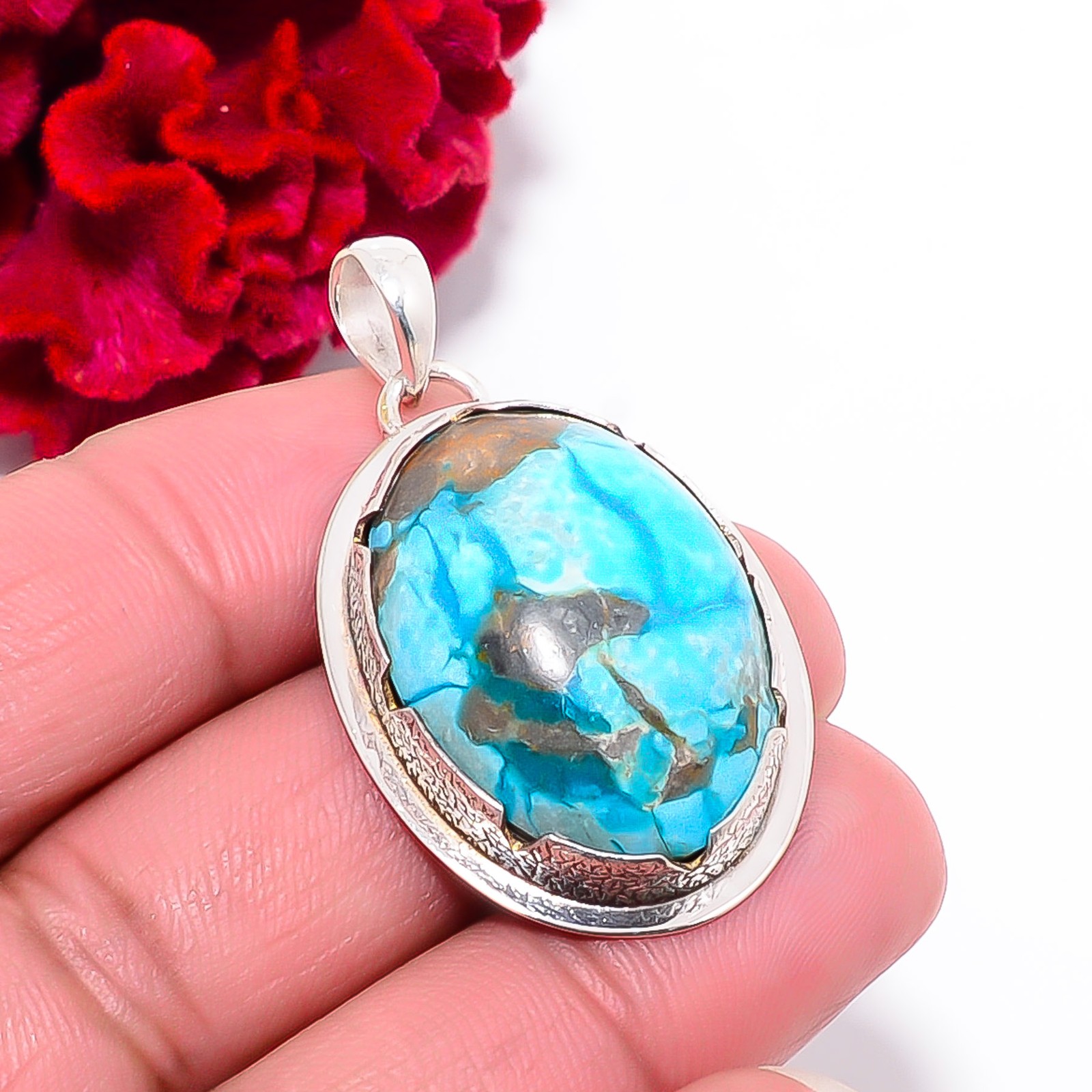 Chrysocolla – Peru Gemstone 925 Sterling Silver Pendant 1.72″ P102065