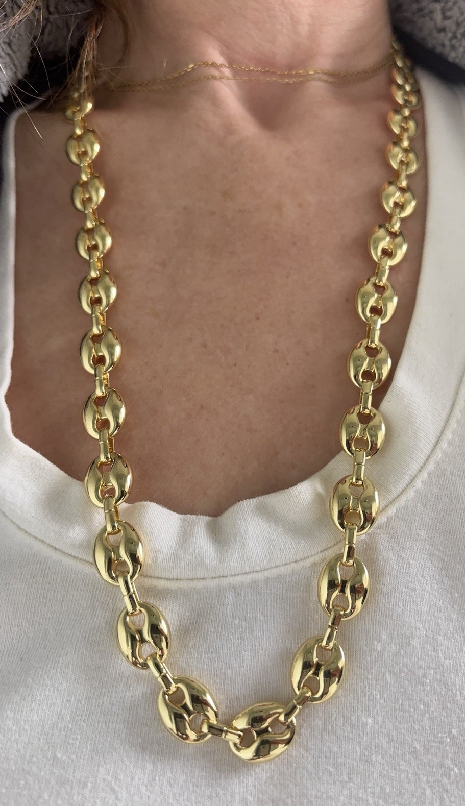 14k Yellow Gold Plated Puffy Puffed Anchor Mariner Link Chain Necklace 1cm 26in