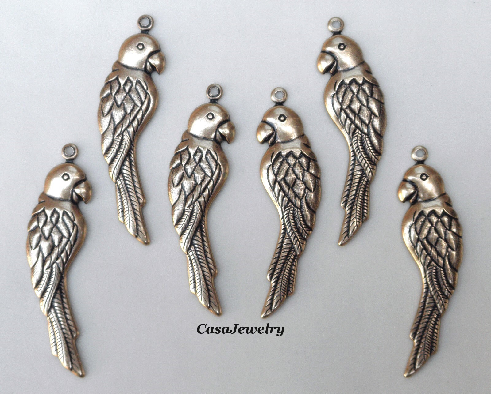 #0106 ANTIQUED GOLD LEFT & RIGHT PARROTS W/TOP HANG RING – 3 Pr Lot (L+R’s)