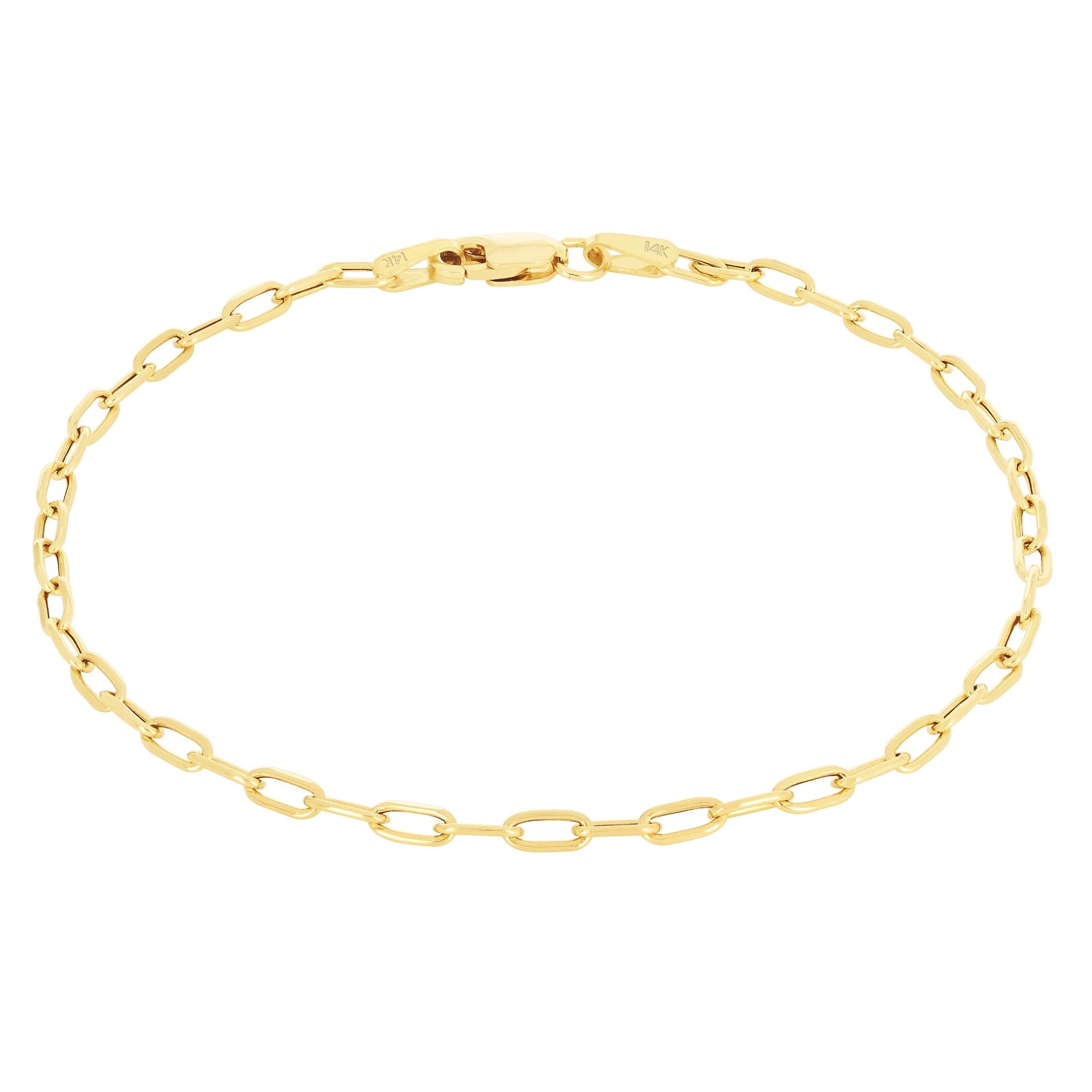 14k Yellow Gold 2mm Paperclip Chain Dainty Rolo Cable Link Bracelet Womens 7.5″