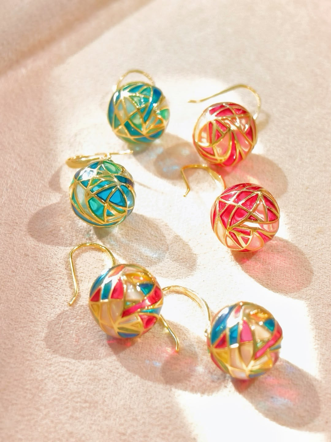 Rainbow Enamel Ball Dangle Earrings “Aurora Dream”