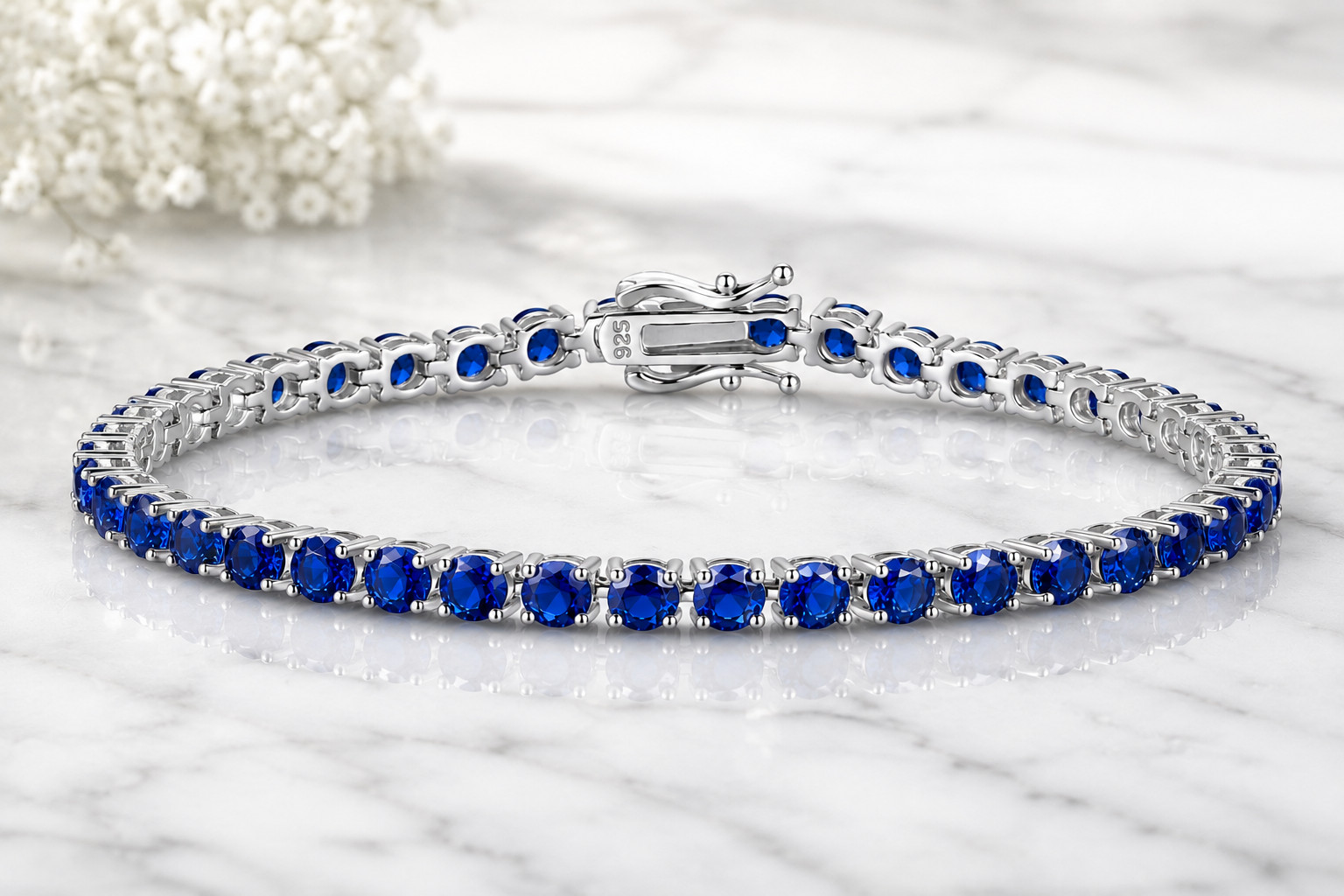 925 Sterling Silver 12Ct Blue Created Sapphire Tennis Bracelet 7″ Gift for Her