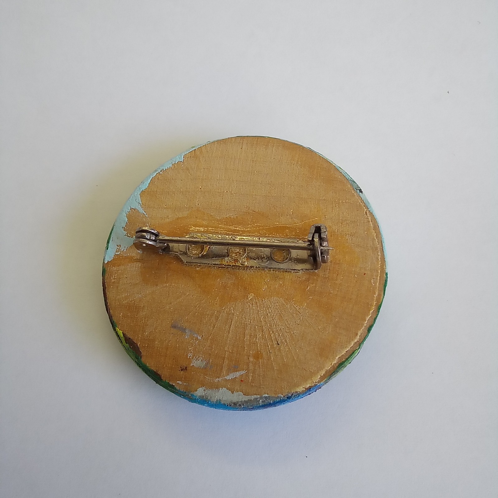 Vintage Hand Painted Covered Bridge Wooden Brooch Pin