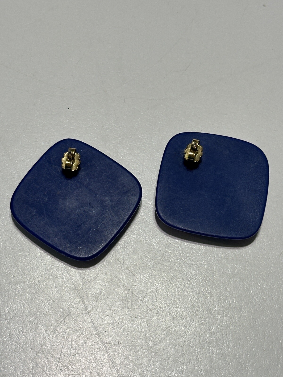 Vintage 80s Square Acrylic Lucite Blue Multi-Color Chevron Pieced Earrings