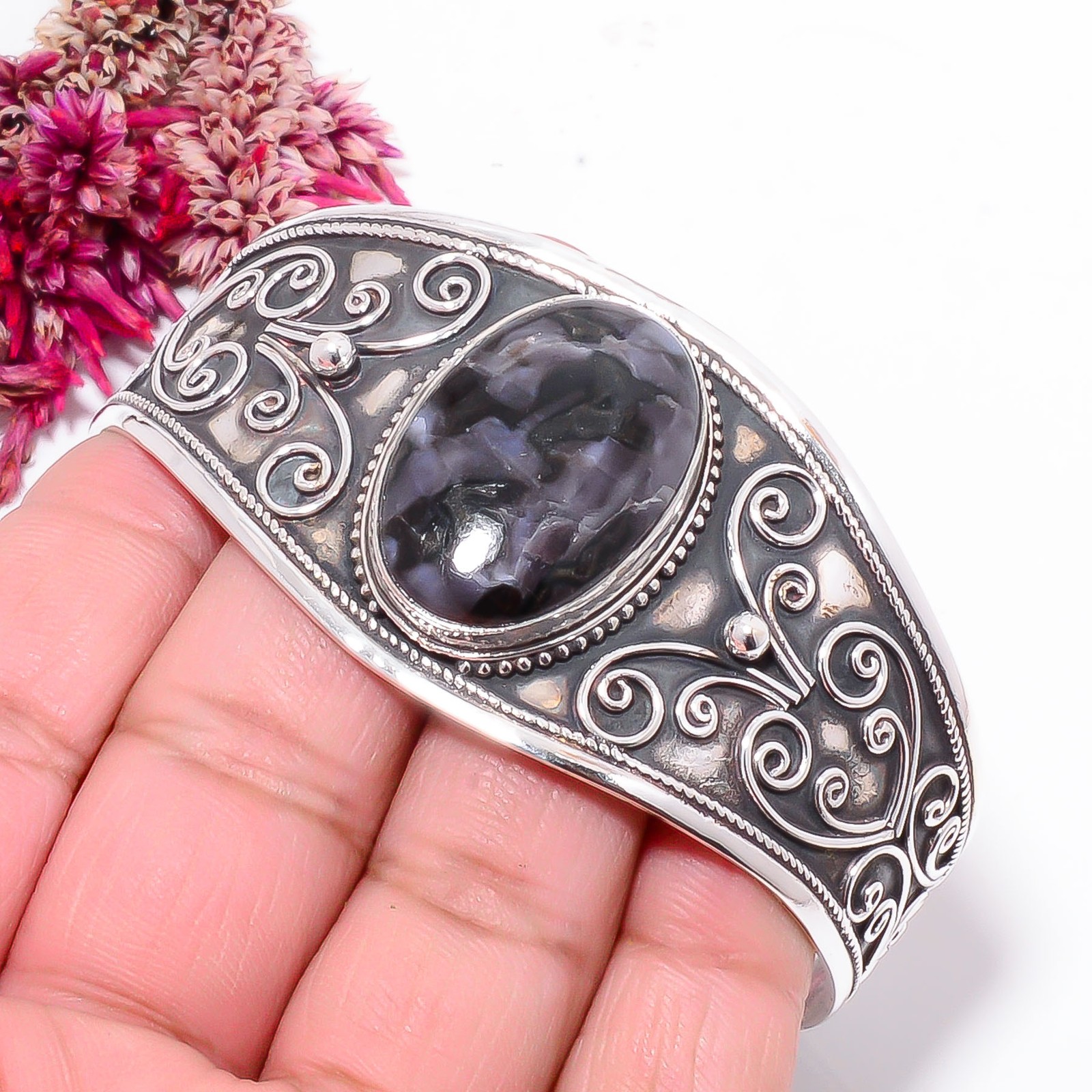 Gabronite – Madagascar 925 Sterling Silver Bali Cuff|C968558726