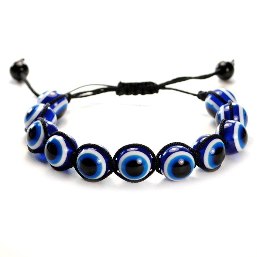 EVIL EYE BEAD BRACELET 12mm Blue Good Luck Protection Adjustable Shamballa Style
