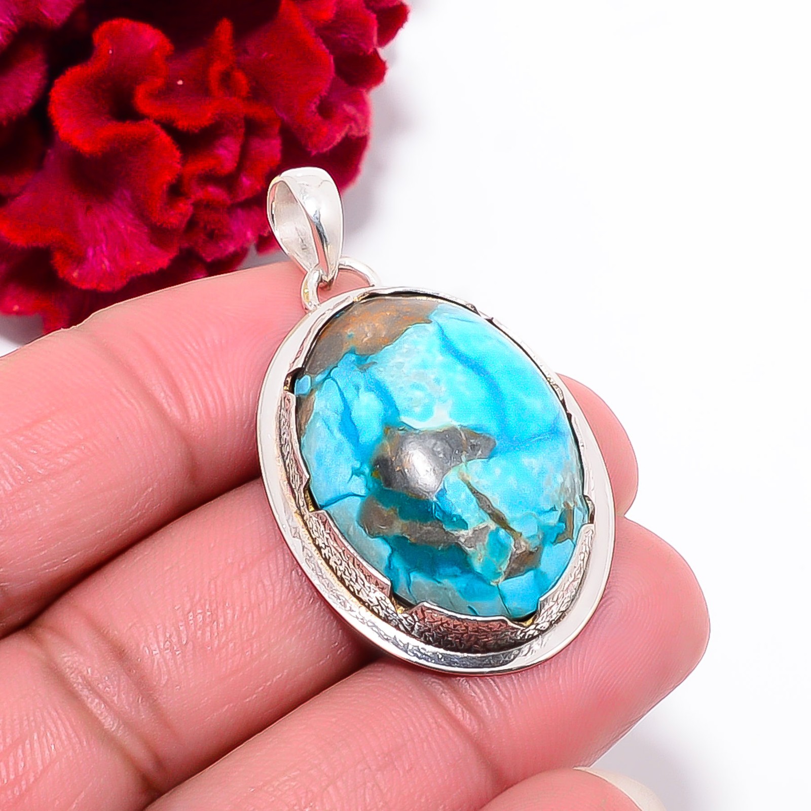 Chrysocolla – Peru Gemstone 925 Sterling Silver Pendant 1.72″ P102065
