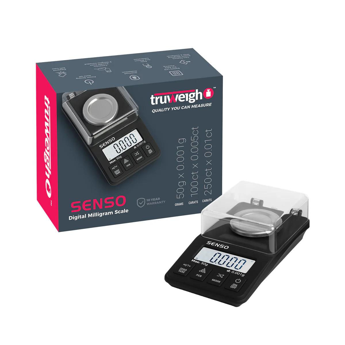 Truweigh Senso 50g x 0.001g Digital Milligram Scale Jewelry Gem Coin Kit New