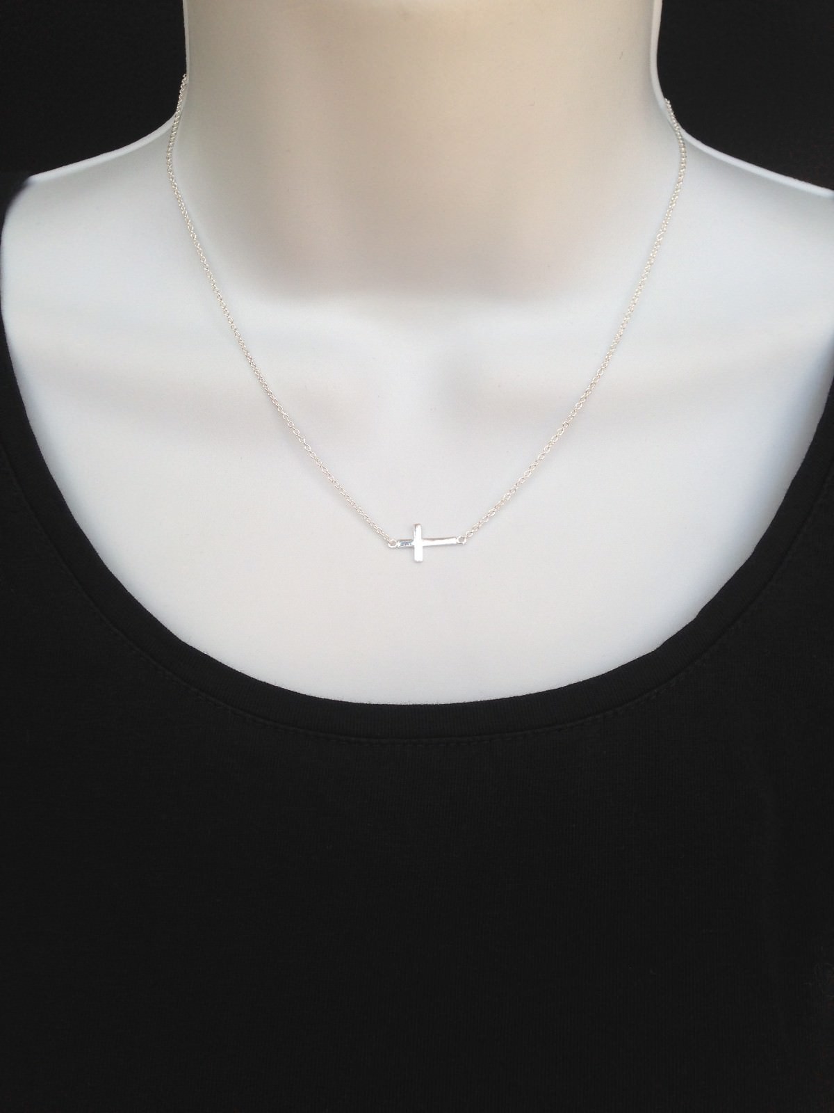 Sterling Silver 925 Sideways Cross Pendant Necklace Tiny 13mm/0.51″ 15.75-17.75″