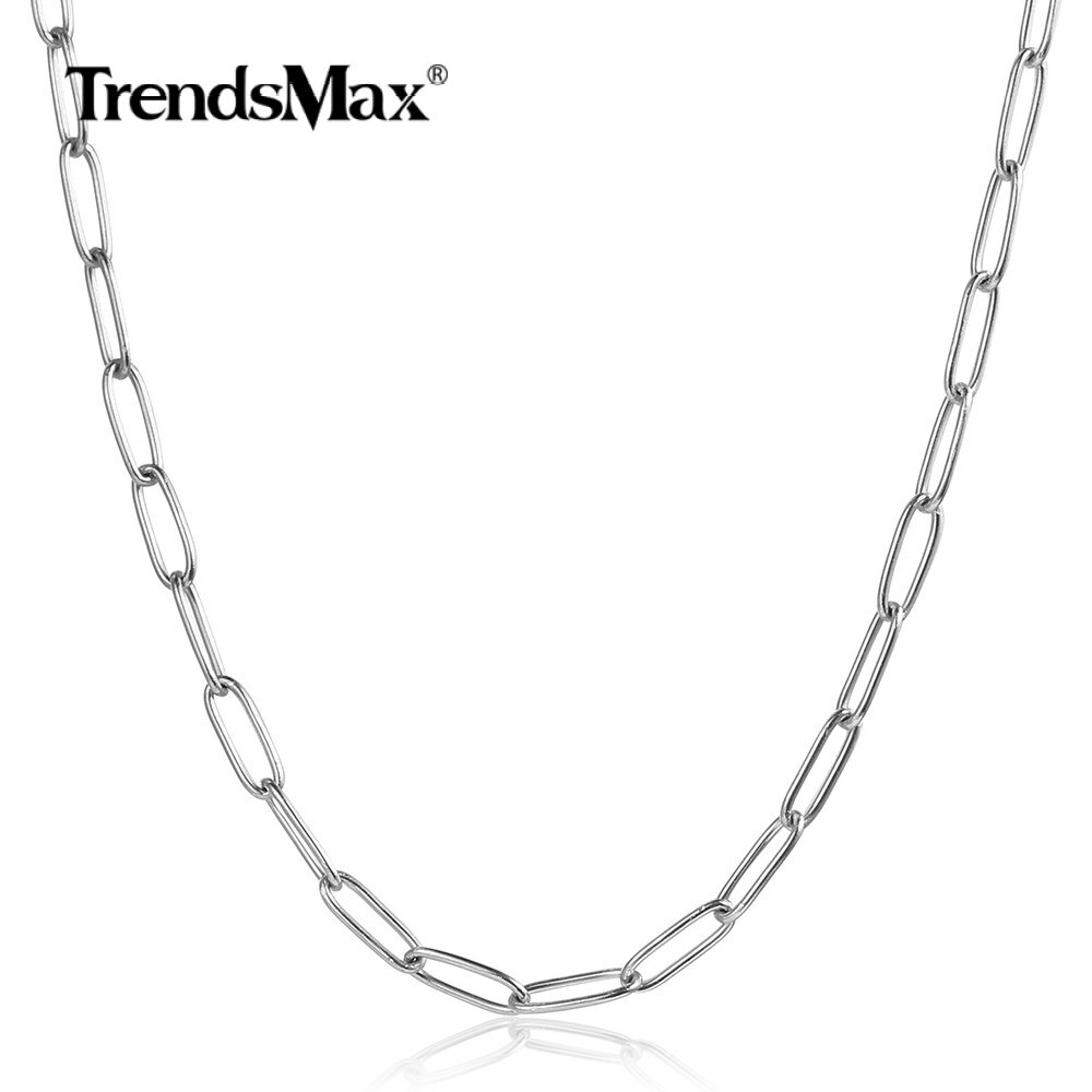 4MM Stainless Steel Silver Italian Paperclip Rolo Chain Necklace Choker 16-20″