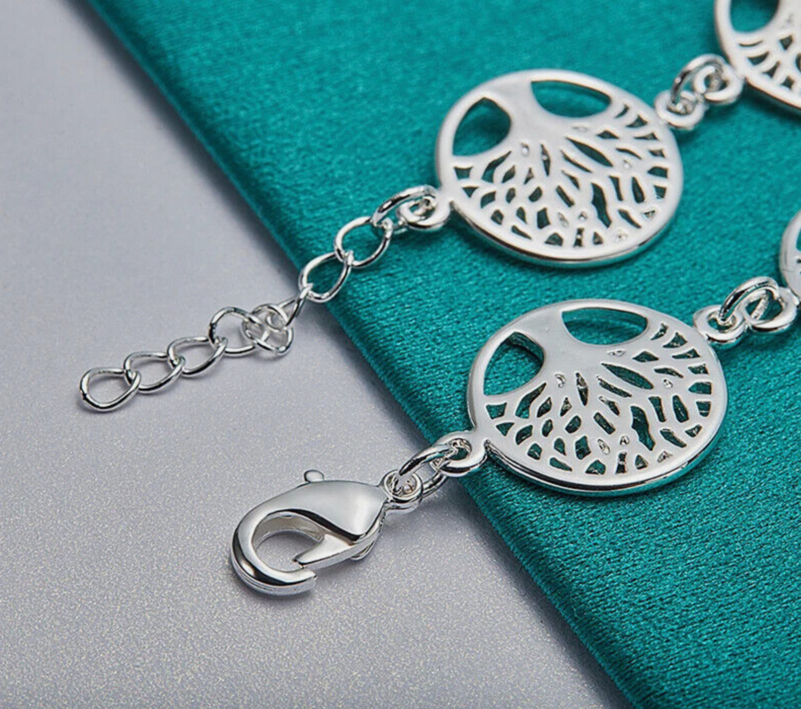 .925 Sterling Silver Rounds Link Filigree Tree of Life Chain Bracelet 7 – 9 in