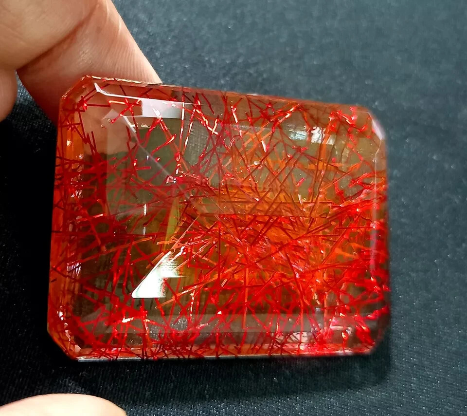 Natural Red Rutilated Quartz 218.20 Ct EMERALD Cut EGL Certified Loose Gemstone