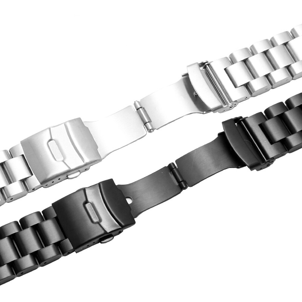 Solid Stainless Steel Watch Band 20 22 24 26mm Brushed Strap Double Lock Clasp