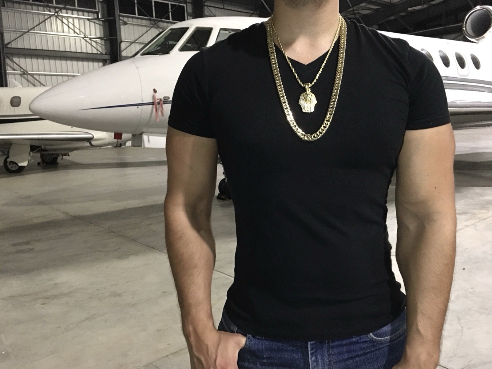 18K GOLD ROPE 24” CHAIN EGYPTIAN PHARAOH LAB DIAMONDS NECKLACE **MADE IN ITALY**