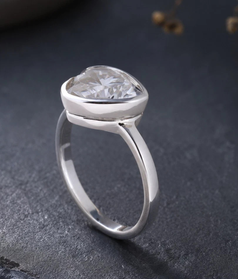 3.25 Ct Certified Treated Heart Shape White Diamond Solitaire Ring In 925 Silver
