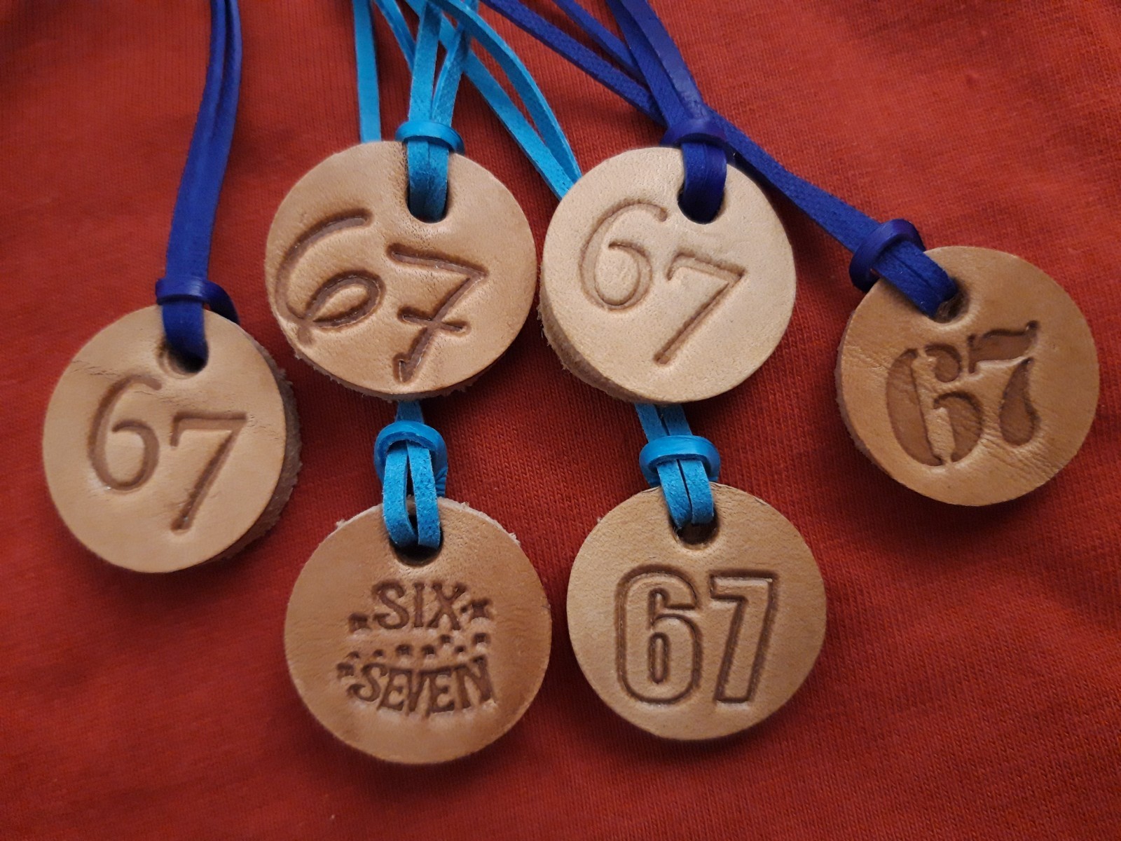 SET of 5 Leather Medals with leather strap 1 inch hand made Leather 67 DESIGN