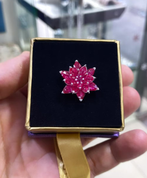 Minimalist Ruby Lotus Necklace 925 Silver Ruby Pendant July Birthstone Gift