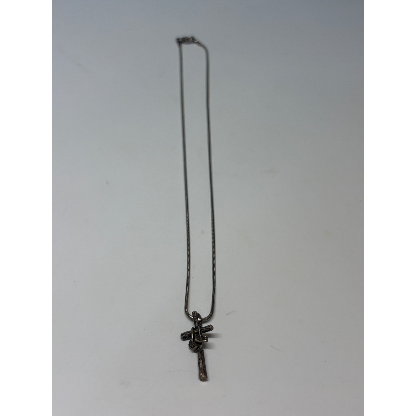 Vintage Pewter Cross Necklace with Running Shoes Pendant Snake Chain