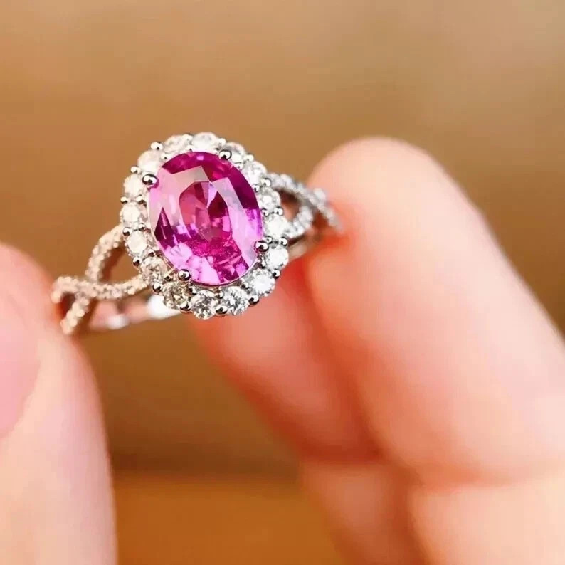 3 Ct Oval Cut Simulated Pink Sapphire Engagement Band Ring 14k White Gold Plated