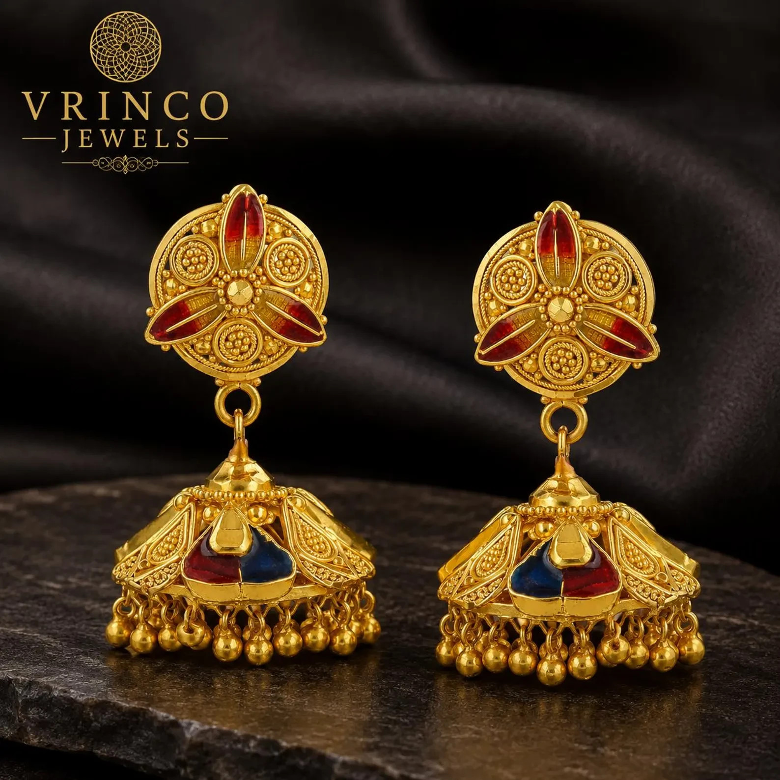 Pacina 22KT Hallmarked Yellow Gold Jhumka Earrings Traditional Bridal Jewelry Gi