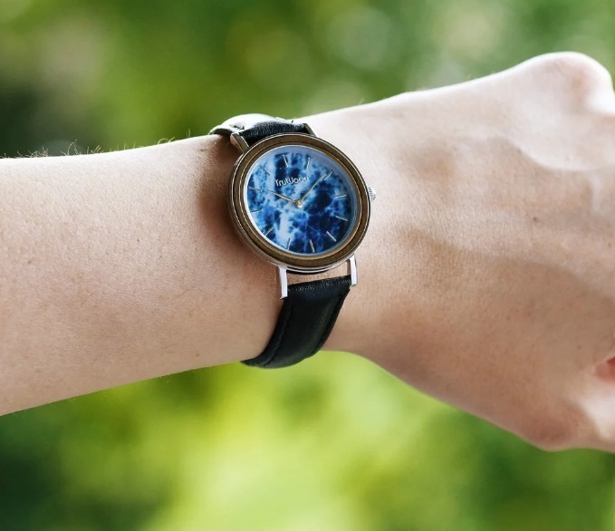 TruWood Earth Marble Enamel 100% Natural Black Sandalwood Watch for Women