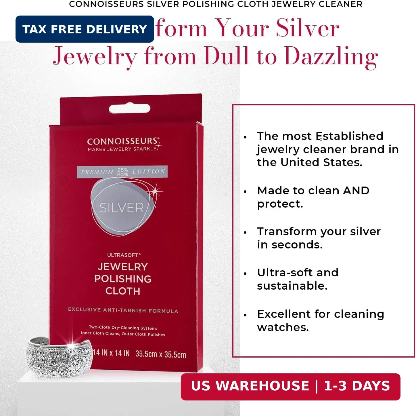 CONNOISSEURS – Extra Large Polishing Cloth – 14×14 Inches | Premium Edition – fo