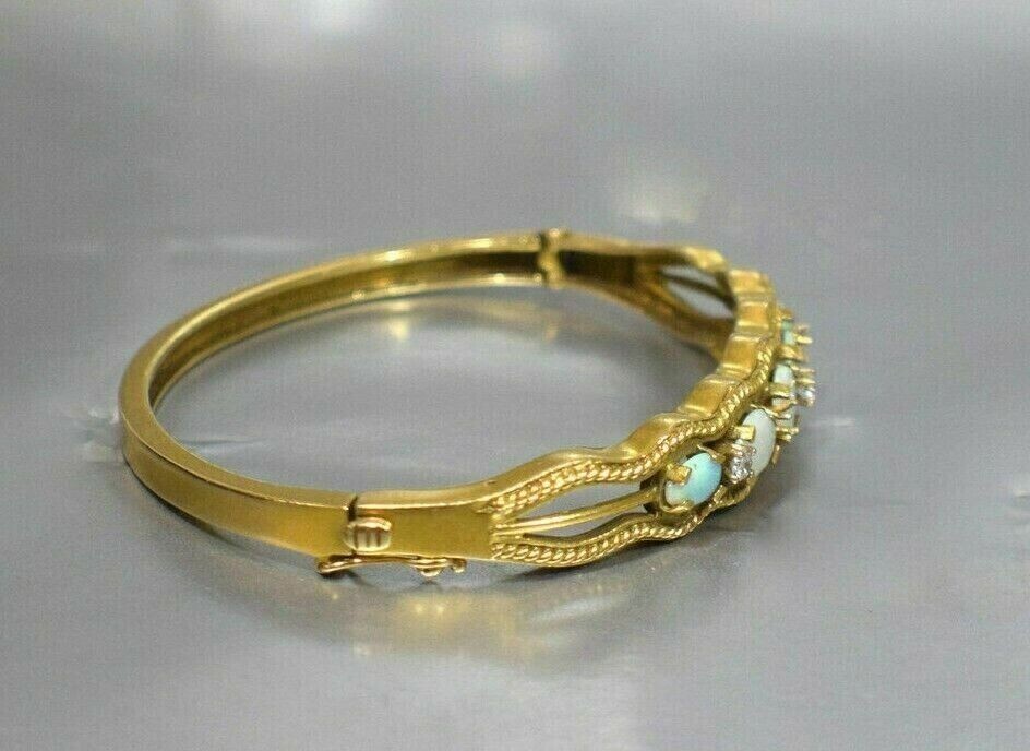 4Ct Oval Lab Created Fire Opal Diamond Bangle Bracelet 14K Yellow Gold Finish