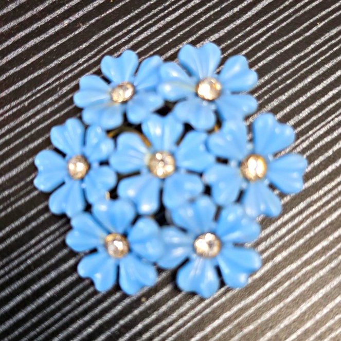 Blue & Gold Plastic Flower Cluster Brooch Pin, Flowers & Plants Theme