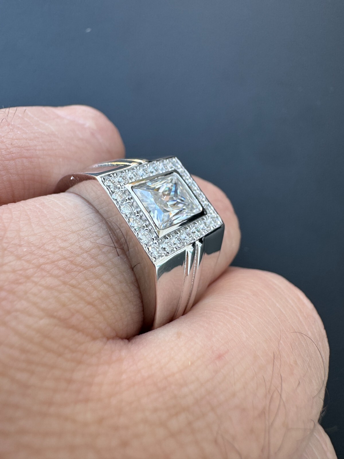 Big 2.6ct Baguette MOISSANITE Solitaire Mens Real Solid 925 Silver Ring Pinky