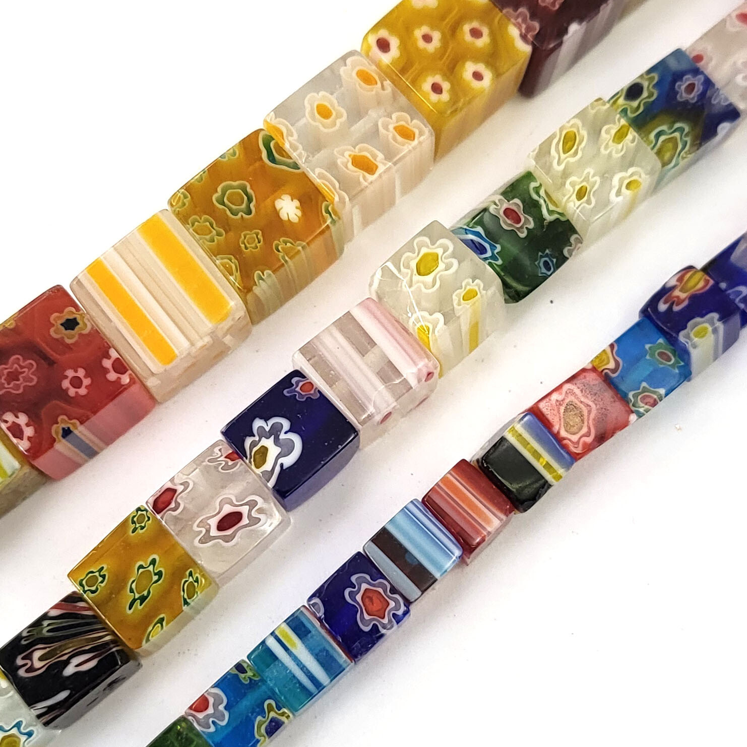 Multicolor Millefiori Glass Flower Cube Bead Square Crystal 15″ 6mm 8mm 10mm