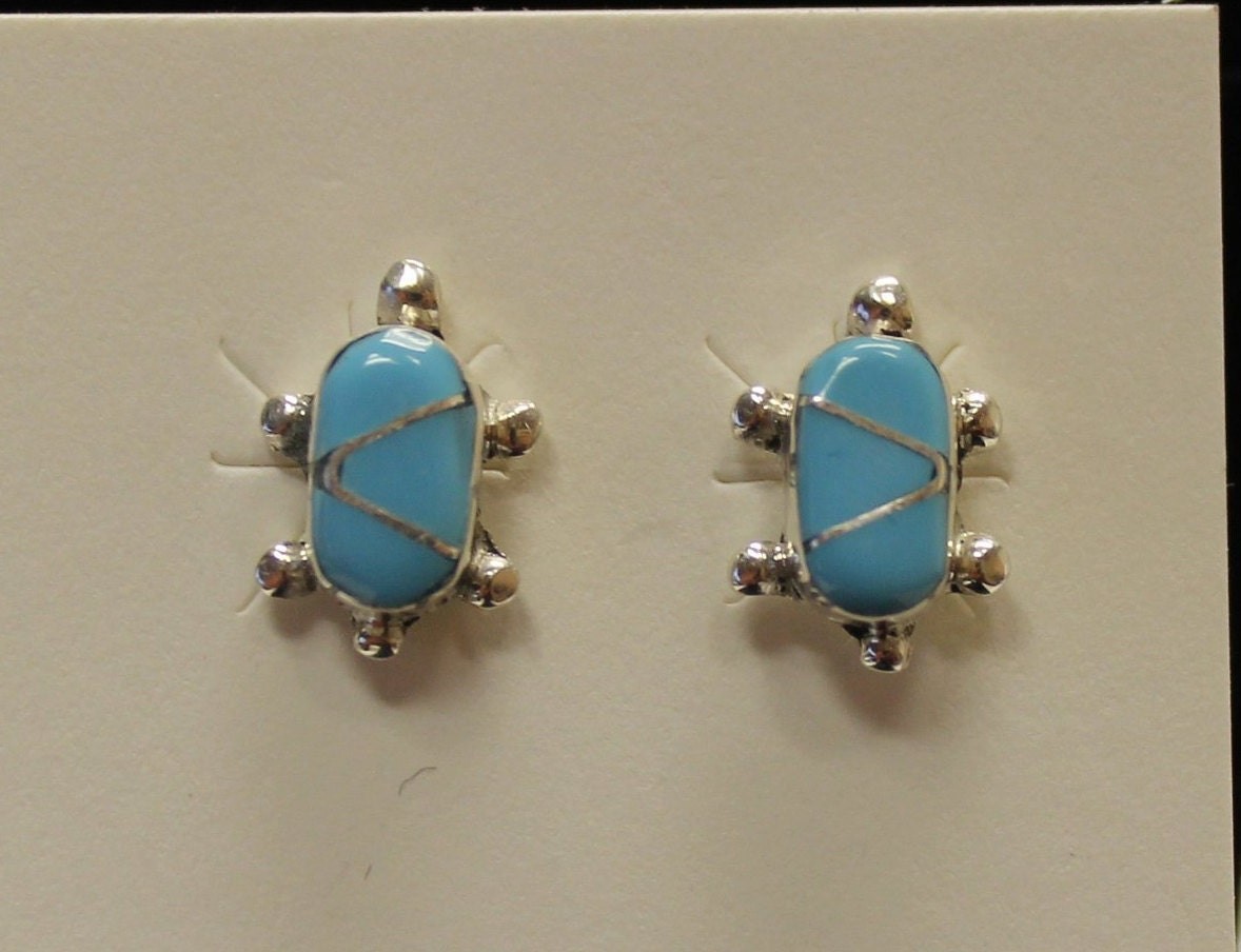 Turquoise and Sterling Silver Turtle Post Earrings