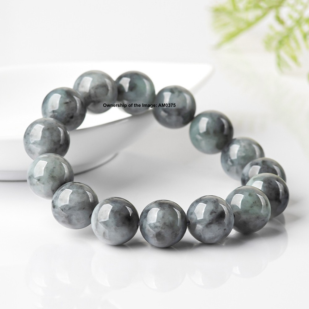 Natural Grade A Jade 13mm Gray Bead Stretch Bracelet Women Men Bracelet 16-18cm