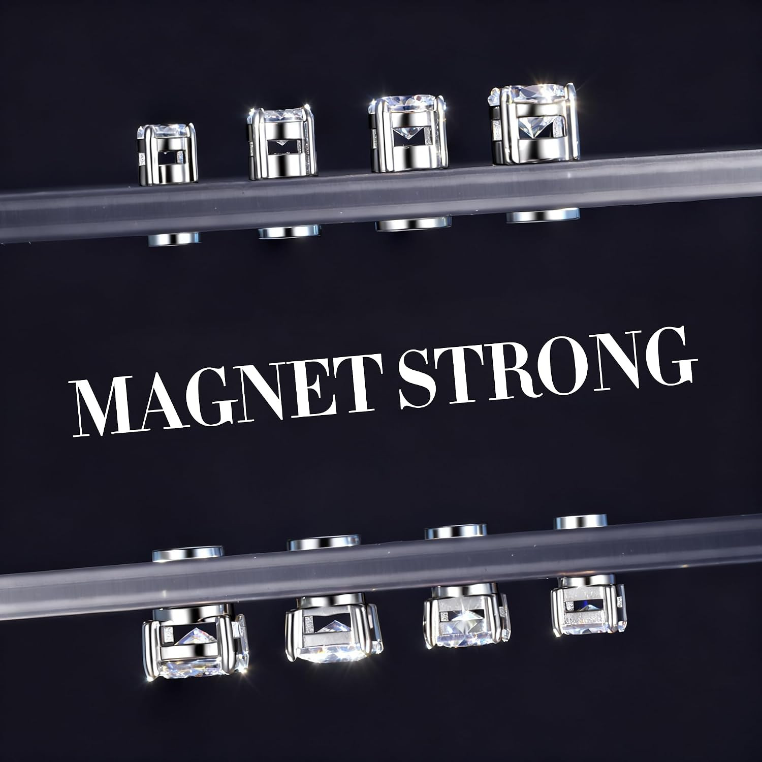 2 Pairs Stainless Steel Magnetic Stud Earrings for Men Women Non-Piercing CZ Hyp