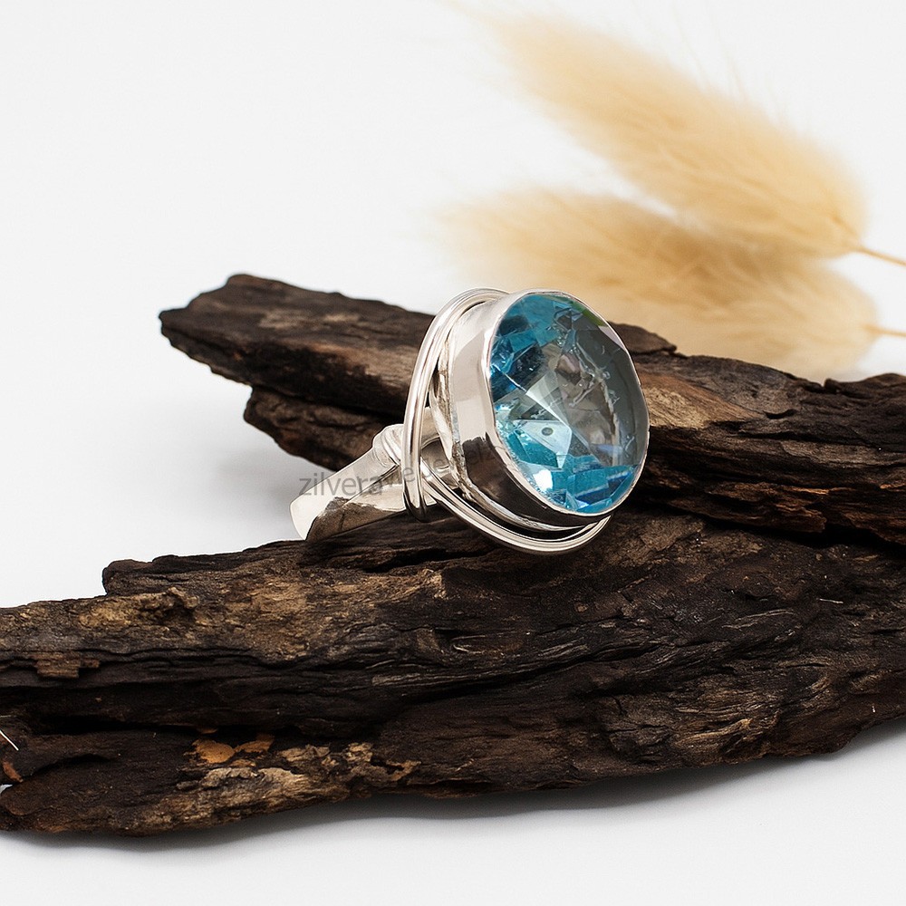Aquamarine Gemstone Ring Solid 925 Sterling Silver Blue Stone Statement Jewelry