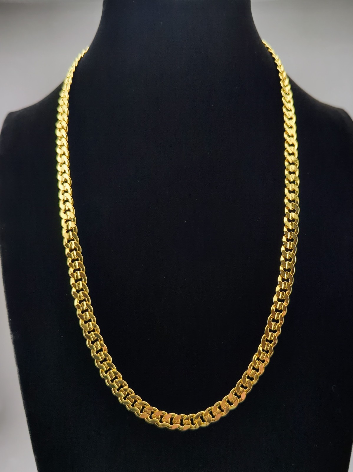 Men’s Gold Tone Cuban Link Chain Necklace 20” 7mm 33g Marked 750