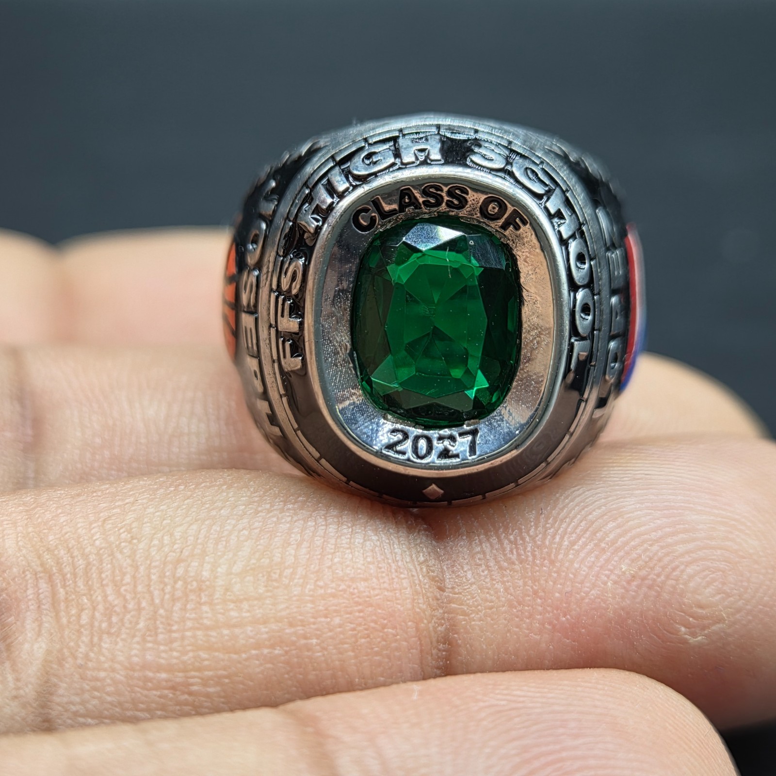 925 Sterling Silver Green Cushion Ring Personalized Collage Graduation Gifts
