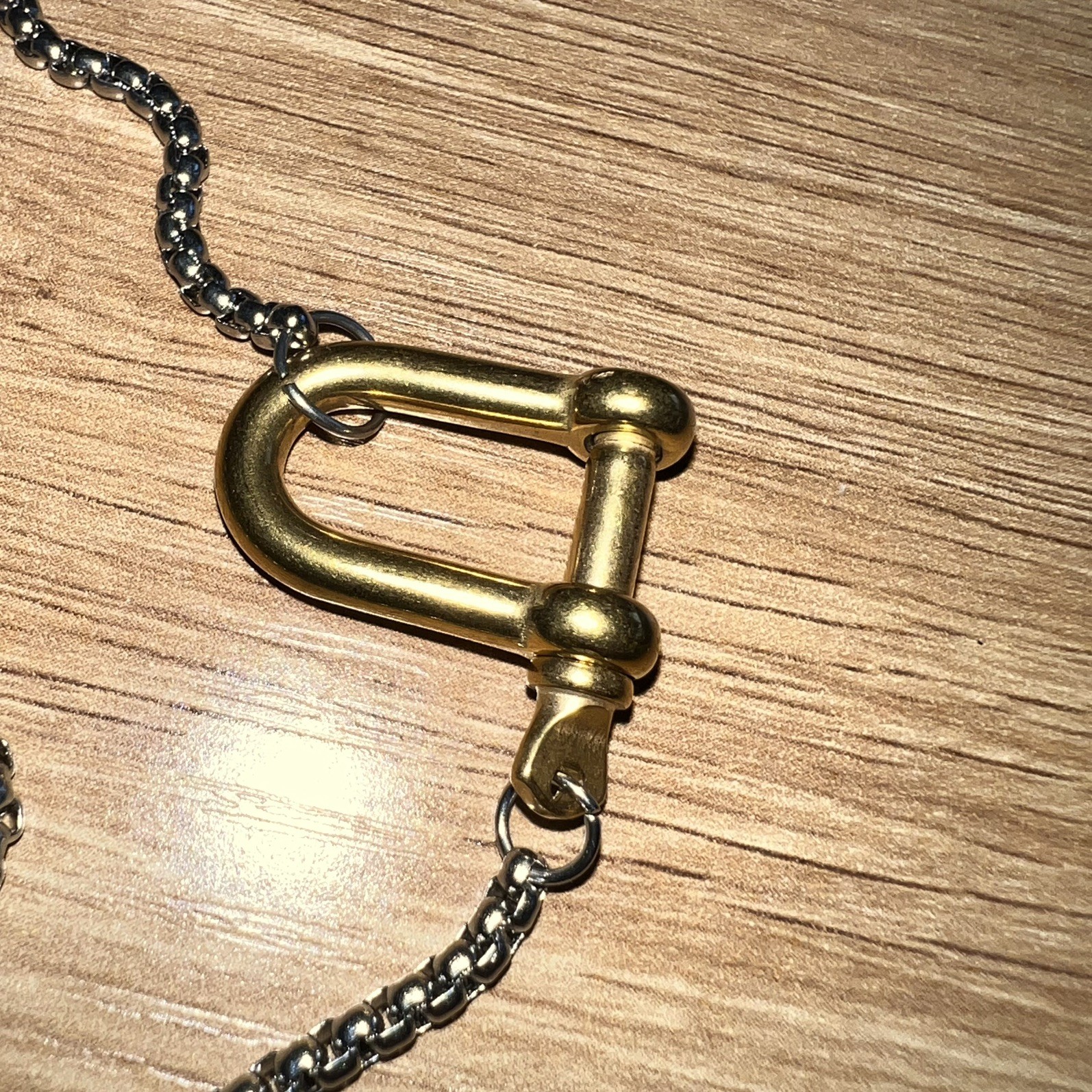 Horse Bit Pendant Chain Two Tone Necklace. Stainless Steel. New. Screw Closure.