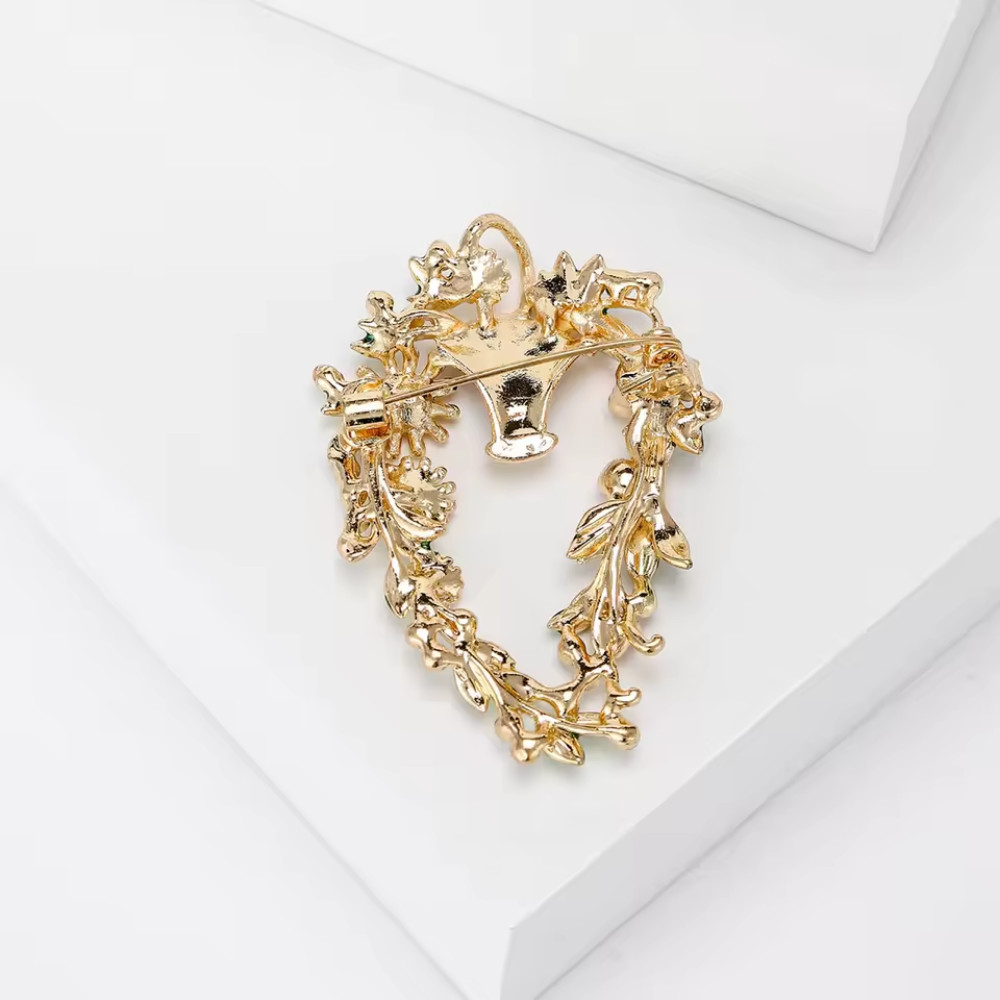 Luxury Easter Spring Flower Basket Brooch Sparkling Rhinestone Pin Jewelry Gift