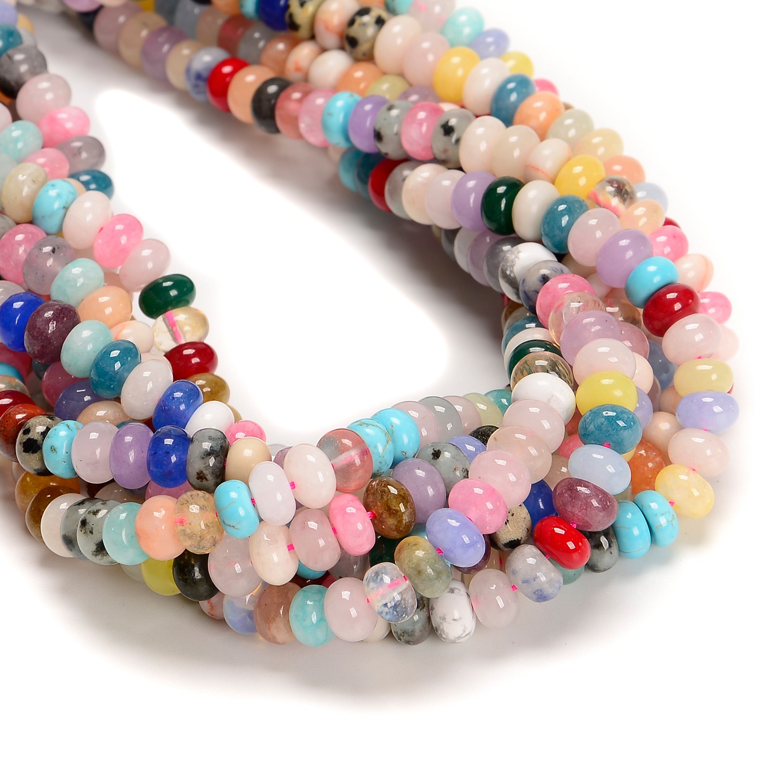 Mixed Gemstone Smooth Rondelle Beads Size 5x8mm 15.5” Strand