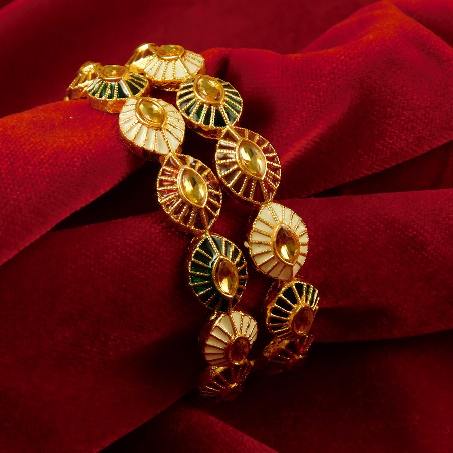 Bollywood Bridal 2 PCs Bangle Bracelet Set Women Traditional Fashion Jewelry