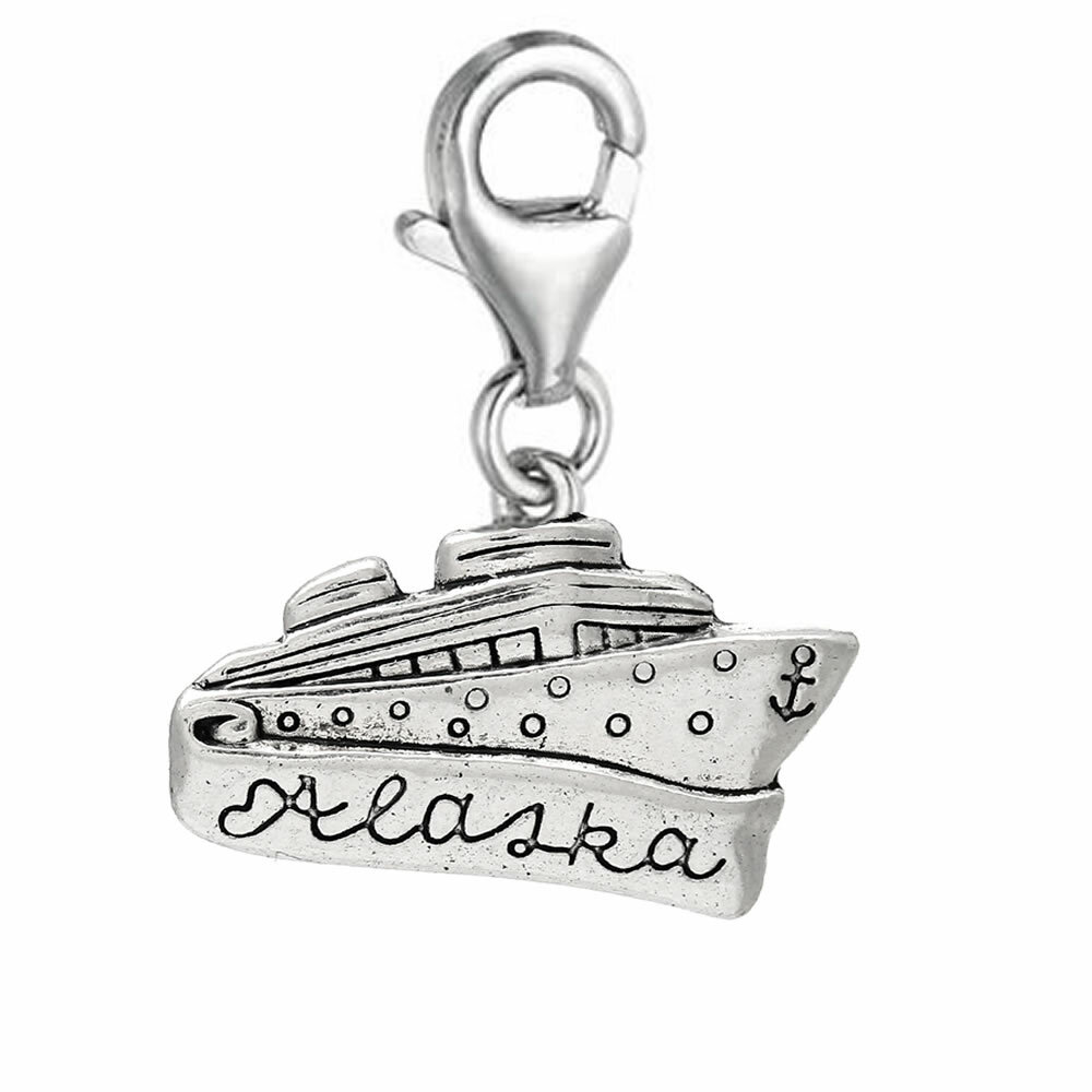 Carved Alaska Cruise Boat Clip On Charm Pendant for European Charm Jewelry w/ Lo
