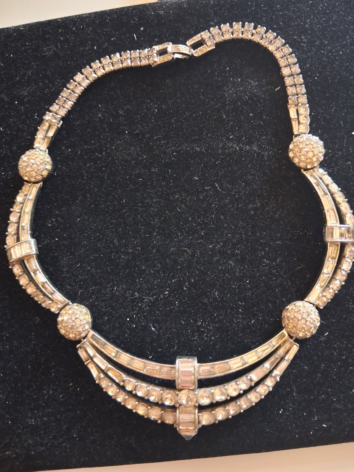 Boucher Multi Swag Rhinestone Necklace-Signed, Patent Number