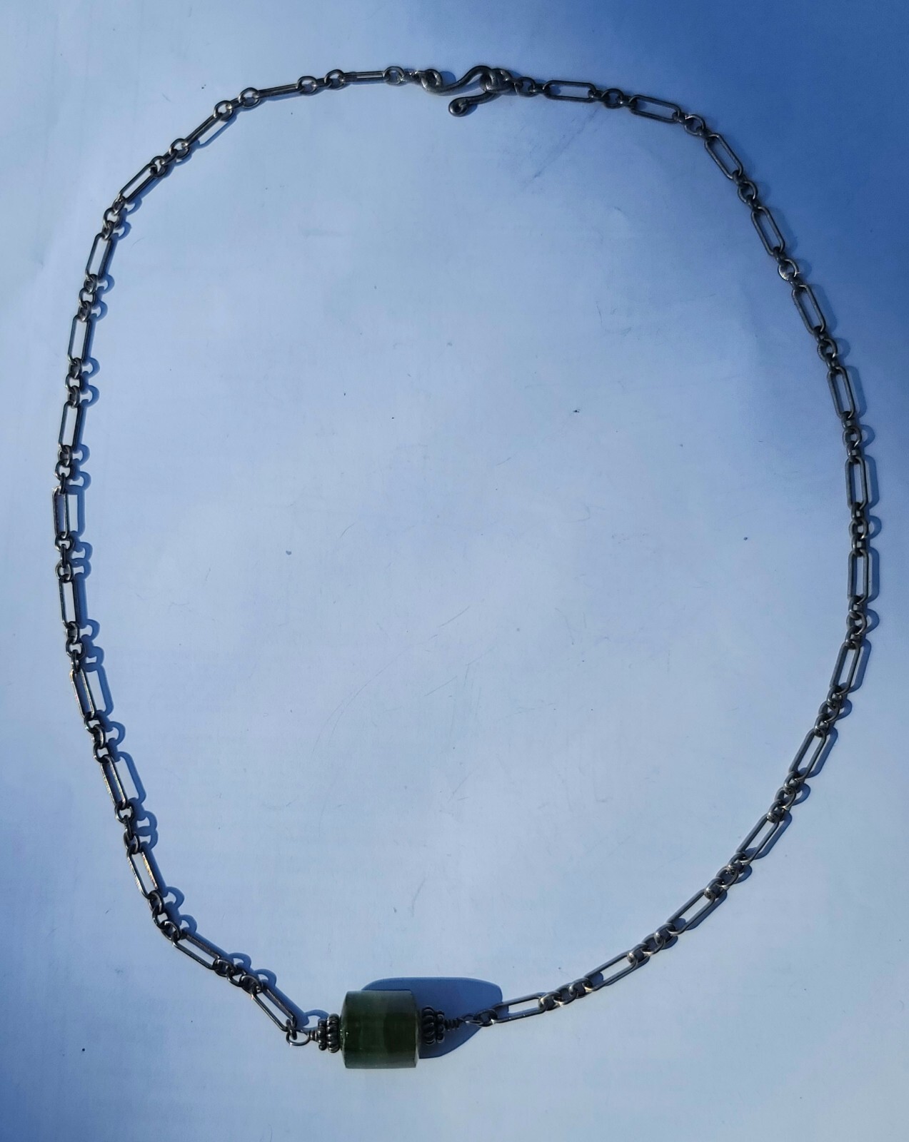 Vintage Sterling 925 Solid Silver Flourite Pendant Chain 17.75″ Necklace 3mm W