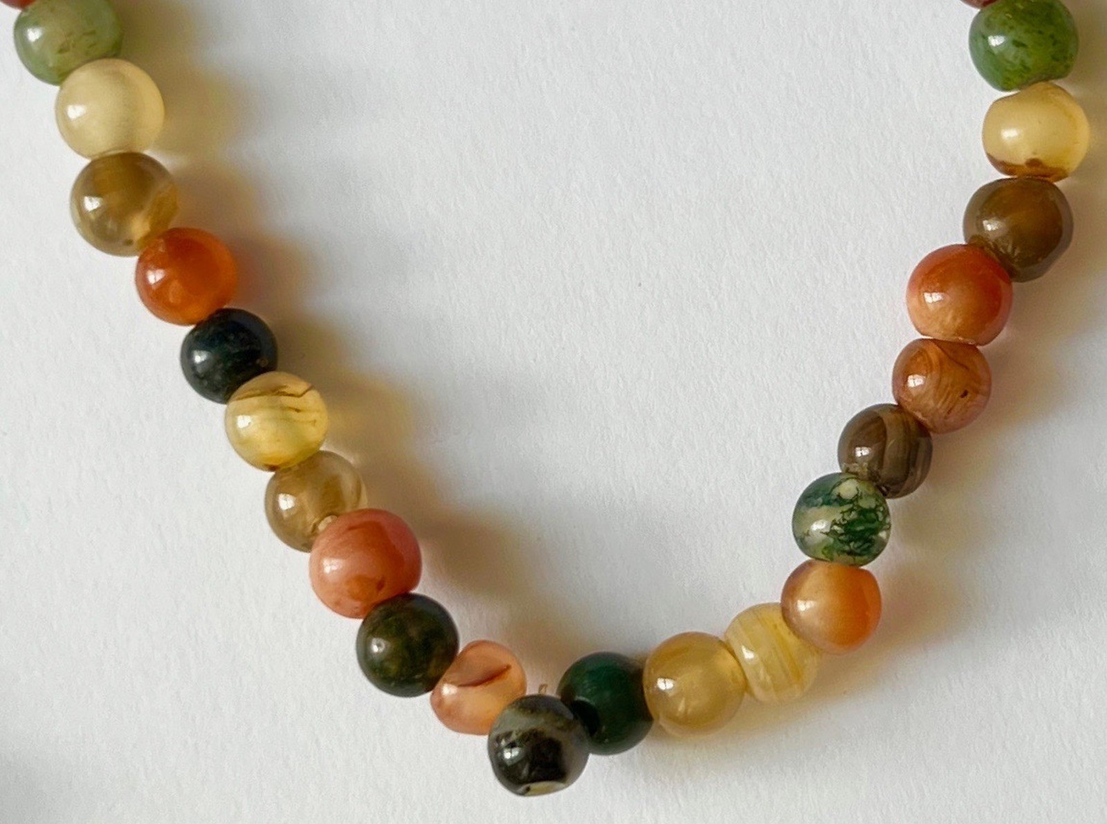 Polished Round Multicolor Agate-Beaded Rope Necklace Hand-knotted, 30″