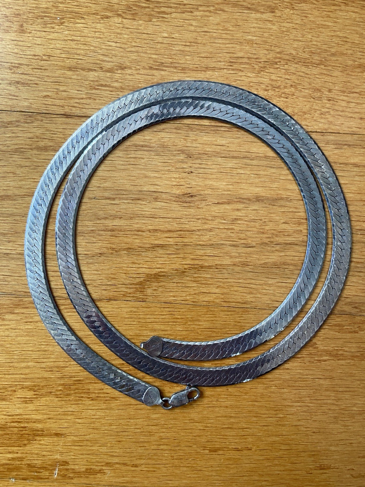 Vintage Italian 925 Sterling Silver Herringbone Chain Necklace, 20″, 50g